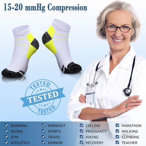 Vista 5 de CHARMKING Calcetines de compresión para mujeres y hombres, circulación de 15 a 20 mmHg, lo mejor para atletismo, correr, ciclismo, enfermera, uso