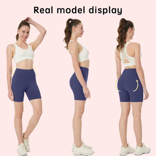 Vista 2 de KOWTIGER Pantalones cortos de yoga para mujer, cintura alta, con bolsillos, elásticos, para ciclismo, correr, deporte, entrenamiento, gimnasio