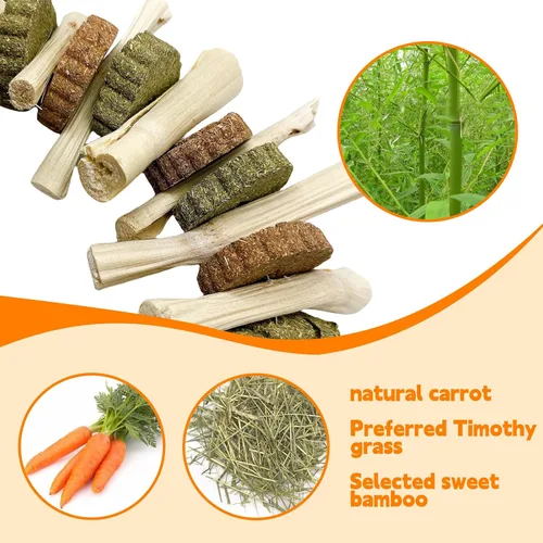 Vista 3 de 3PCS Bunny Chew Toys Rabbit Treats Timothy Heno Pasteles de hierba