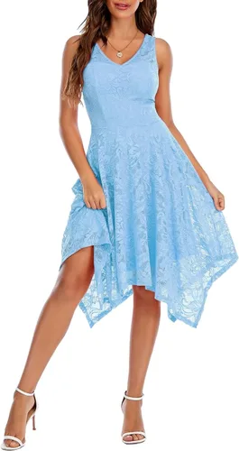 Vista 16 de Meetjen Vestidos de cóctel para mujer 2025 con dobladillo tipo pañuelo, encaje, formal, para invitada de boda, dama de honor, elegante, para Negro