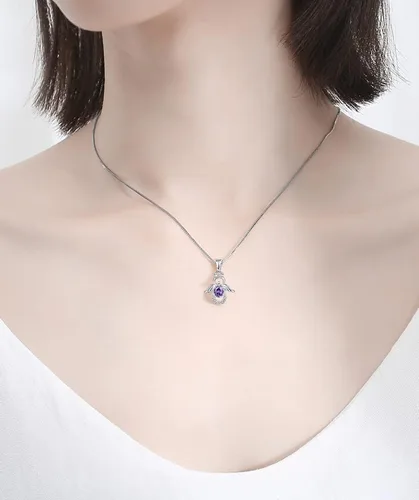 Vista 4 de SKA Women Angel Pendant Necklace with Birthstone Zirconia,Women Jewelry Anniversary Birthday Gift for Wife Mom Girls Couple, Daily Wear Necklaces