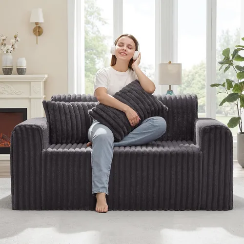 Vista 17 de Hobestluk Sofá Individual de Espuma Sillón Sofá para Espacios Pequeños Sofás Cómodos con Funda Extraíble Sofá Peludo con Almohadas para Sala