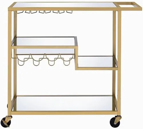 Vista 2 de Acme Adamsen - Carrito rectangular de vidrio con 3 niveles, color dorado