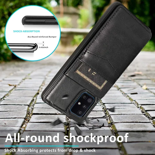 Vista 7 de Funda de teléfono para Samsung Galaxy A71 5G con protector de pantalla de vidrio templado y tarjetero para tarjetas de crédito, soporte de piel