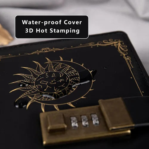 Vista 6 de TIEFOSSI Diario de cuero de constelación con cerradura, diario de luna y sol del zodiaco para escribir, cuaderno B6 con papel rayado para mujeres