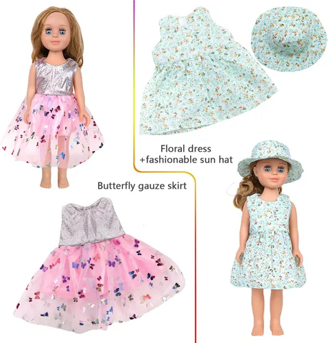 Vista 6 de MSYO 10 piezas de ropa de muñeca, ropa de muñeca de 18 pulgadas, ropa de muñeca de bebé, para muñecas de 16 a 18 pulgadas, vestidos florales