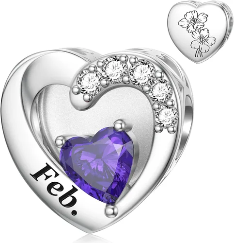 Vista 42 de SEVENWELL Dijes de piedra natal con flor grabada para el mes de nacimiento, pulsera de plata de ley 925, feliz cumpleaños para mujer