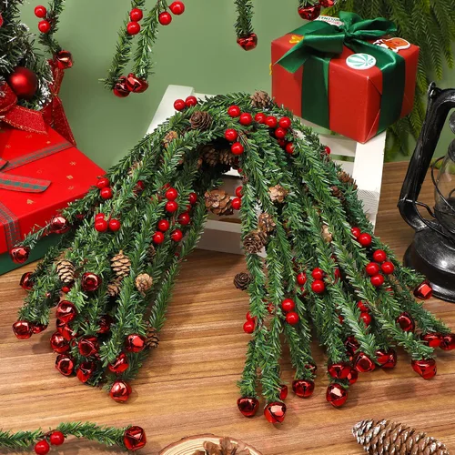 Vista 4 de 30 Pcs Christmas Garland Ties with Bells 20" Twist Ties, Red