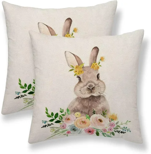 Vista 15 de Juego de 2 fundas de almohada florales de color marrón y gris de 16 x 16 pulgadas, fundas de almohada con estampado de bloques de hojas de flores