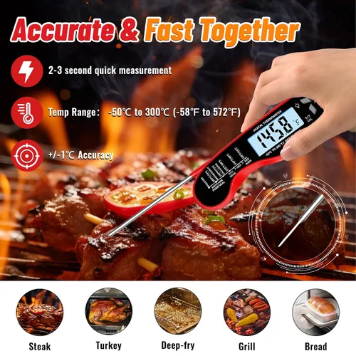 Vista 2 de Termómetro digital de la carne, termómetro impermeable de la comida IP67 Rojo
