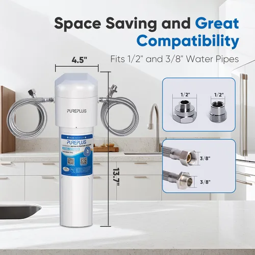 Vista 3 de PUREPLUS Filtro de agua para debajo del fregadero, 22000 galones, 99.99% de reducción de cloro, certificado NSF/ANSI 42, sistema de filtración