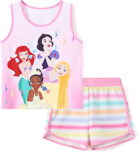 Vista 18 de Disney Stitch, Frozen, Minnie Mouse, Princesa, Winnie Tank Top+Shorts Dolphin para niñas, conjunto deportivo de entrenamiento de verano