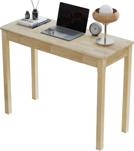 Vista 14 de Escritorio de madera maciza con cajones, escritorios estrechos simples de 24 x 16 pulgadas, mesa de estudio de madera de goma, escritorio pequeño
