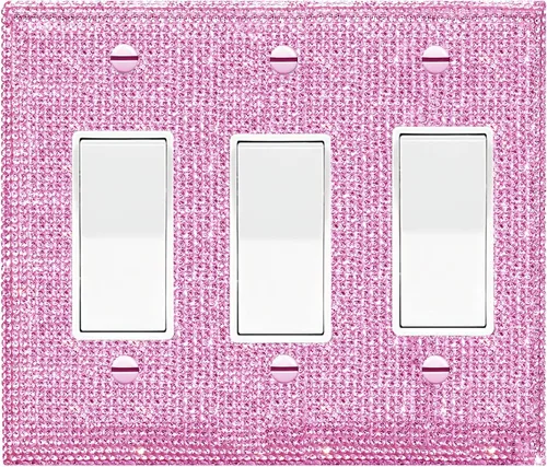 Vista 24 de 4 piezas de placa de pared rosa plateado brillante cubierta decorativa interruptor de luz cubierta de interruptor de palanca única diamantes