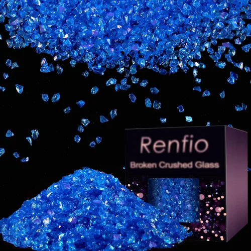 Vista 20 de Renfio Juego de purpurina de vidrio triturado roto de 32 colores, 22.57 onzas, fragmentos de purpurina de 2 a 0.157 in, chips de vidrio metálico