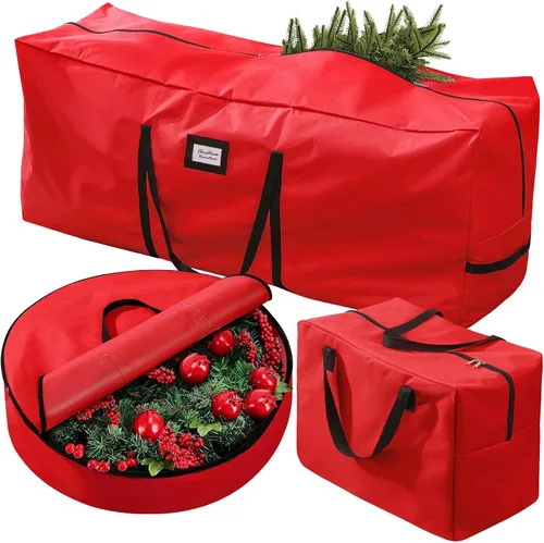 Vista 7 de Paquete de 3 bolsas de almacenamiento para árbol de Navidad, para árboles artificiales de hasta 7.5 pies, duraderas e impermeables con asas