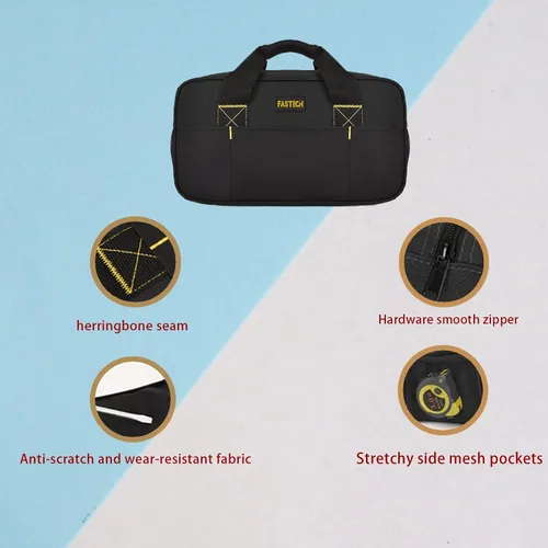 Vista 2 de FASTECH Bolsa de herramientas resistente de 14 pulgadas, bolsa de herramientas de boca ancha, bolsa organizadora de herramientas impermeable, bolsa