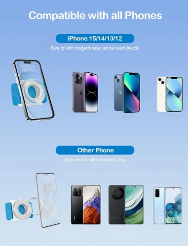 Vista 2 de Soporte de teléfono para correr para iPhone [giratorio de 360° y anticaída mejorado] Soporte magnético para teléfono celular, brazalete compatible