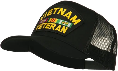 Vista 2 de e4Hats Gorra trasera de malla con parches militares de Vietnam Negro