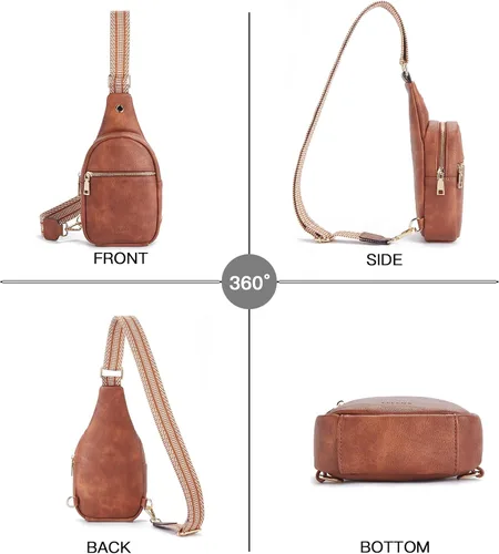 Vista 175 de Telena Riñonera pequeña para mujer, de cuero, cangureras, bolsa de pecho para mujer