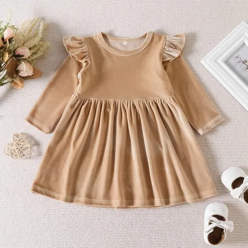 Vista 2 de IMEKIS Vestido de terciopelo de Navidad para niñas pequeñas, vestido de fiesta para bebés, otoño, invierno, volantes, manga larga, vestido de noche