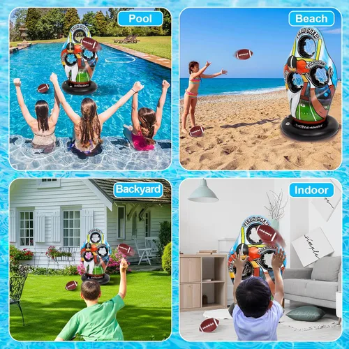 Vista 8 de Justforjoyful Flotadores inflables de fútbol para piscina, agua, juegos de fútbol para niños, juego de entrenamiento de lanzamiento de natación