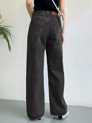 Vista 2 de HDLTE - Jeans de pierna ancha para mujer, pantalones holgados de cintura alta, pantalones de mezclilla tipo boyfriend Y2K