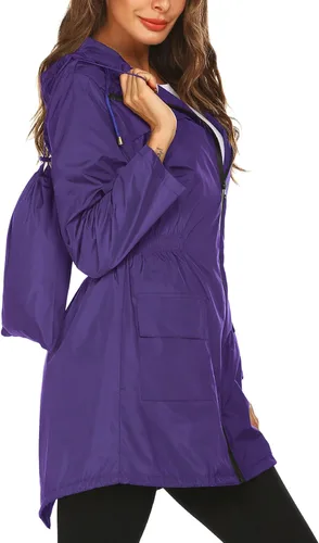 Vista 4 de Chubasqueros para mujer, impermeables, ligeros, plegables, para exteriores, con capucha