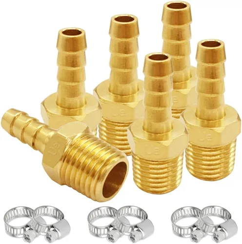 Vista 12 de Uenede 6 accesorios de púas de manguera de latón de 1/2 pulgada NPT macho a 1/2 pulgadas, conector adaptador de púas incluye 6 abrazaderas de acero