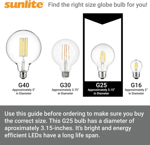Vista 9 de Sunlite 81124 Bombilla LED G25 Edison Globo, 8.5 vatios (100 W = ), base E26 media, 800 lúmenes, regulable, vidrio transparente, filamento largo