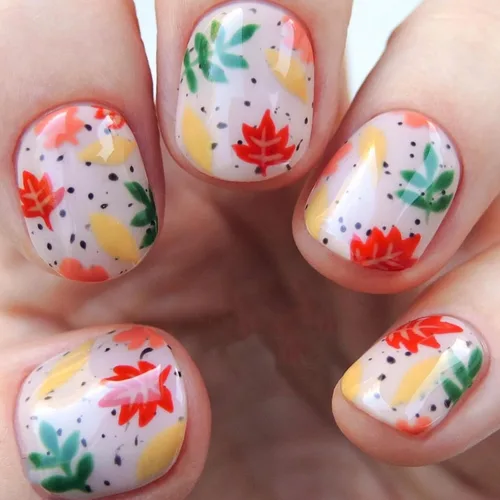 Vista 14 de Uñas postizas a presión de otoño, uñas postizas cortas cuadradas de MABKJLF con diseños de hojas de arce, pegamento brillante en uñas, uñas