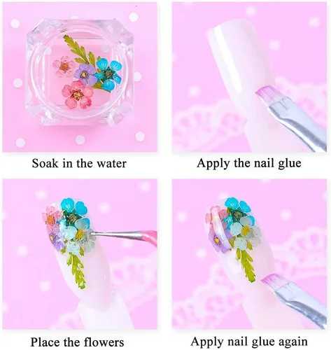 Vista 5 de LPOne - 60 piezas de uñas 3D de flores secas, accesorios de resina mini naturales para suministros de arte de uñas, calcomanías mixtas de flores