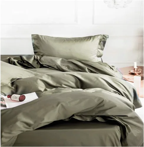 Vista 15 de Juego de ropa de cama de lujo de algodón egipcio, de color liso, de satén de alta densidad de hilos largos, sedoso, suave, transpirable, de primera
