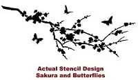 Vista 6 de Stencil Sakura y mariposas. Plantillas reutilizables mejor que calcomanías de pared