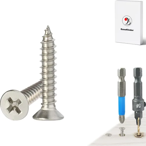Vista 13 de Tornillos para madera, 120 tornillos Phillips de cabeza plana, tornillo de acero inoxidable 304 con kit de avellanado de madera ajustable (#4 x 1)