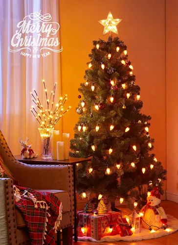 Vista 9 de Brightown Luces LED de Navidad C9 para exteriores, 100 LED RGB inteligentes para árbol de Navidad, sincronización de música, control por aplicación