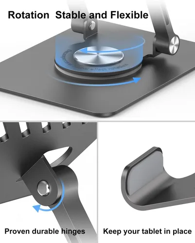Vista 8 de JUANWE Soporte giratorio para iPad para escritorio, soporte de tableta de Negro
