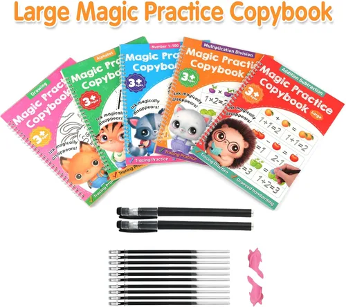 Vista 3 de Helsort Cuaderno de práctica grande con ranuras mágicas para niños, libro de trabajo de escritura a mano con ranurado reutilizable, aprende a