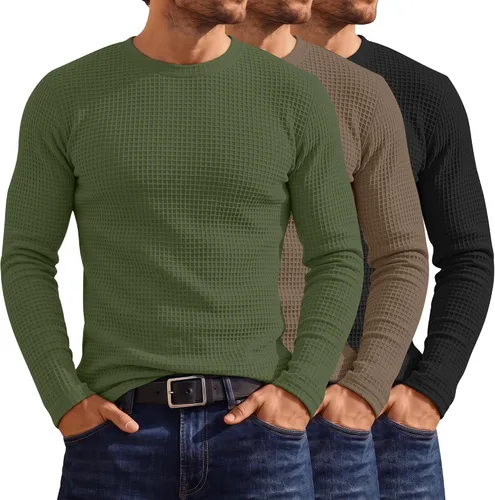 Vista 7 de Huukeay Paquete de 3 camisas térmicas tipo gofre para hombre