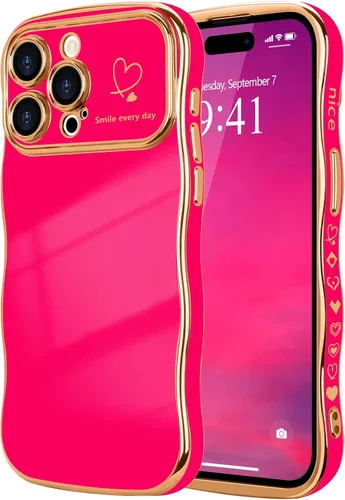 Vista 36 de LCHULLE - Funda para iPhone Air, linda para mujeres y niñas, con forma de onda, color azul bebé Luxury Plating Curly Wavy Frame with Love Heart
