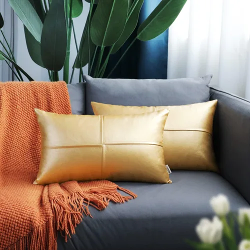 Vista 16 de BRAWARM Fundas de Almohada Decorativas de Cuero Sintético 12 X 20 Pulgadas, Fundas de Almohada Lumbar de Cuero Naranja Paquete de 2, Almohadas