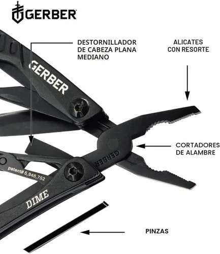 Vista 4 de Gerber Gear Dime 12-en-1 Mini EDC Multiherramienta - Pinzas de punta, cuchillo de bolsillo, llavero, abridor de botellas - Regalos para hombres