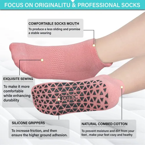 Vista 4 de Calcetines de yoga antideslizantes con agarres para pilates ballet barras descalzo calcetines antideslizantes de hospital para mujeres y hombres