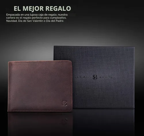 Vista 6 de Cartera SERMAN BRANDS para hombre con bloqueo RFID, de piel, con 2 ventanas de identificación, plegable con tapa superior, billetera de viaje con A.