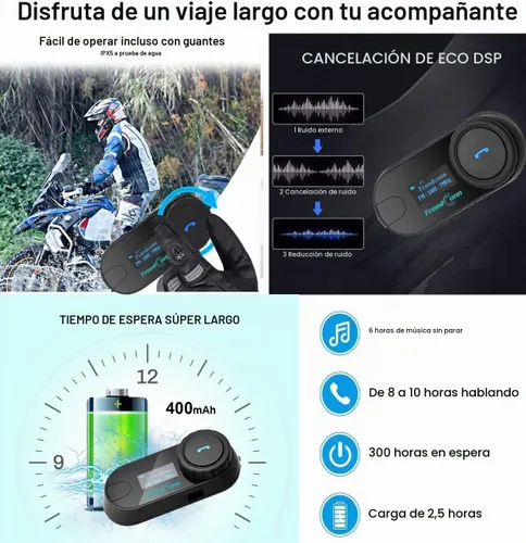 Vista 5 de FreedConn TCOM-SC - Auriculares de comunicación con Bluetooth para casco de motociclista, Negro