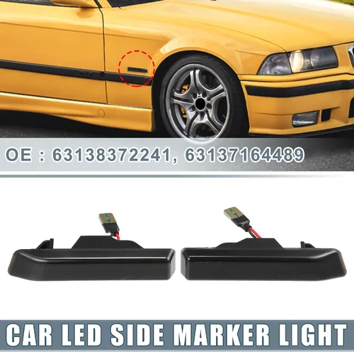 Vista 2 de Coche LED marcador lateral repetidor luz de señal de giro 63138372241 flujo secuencial para BMW 323i 323is 1998-1999 ABS PC lente ahumada luz ámbar