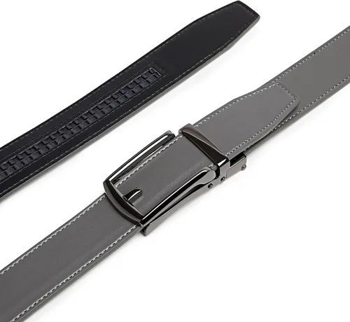 Vista 3 de Cinturón de trinquete de cuero genuino para hombre, cinturón ajustable con hebilla negra o plateada, vestido e informal