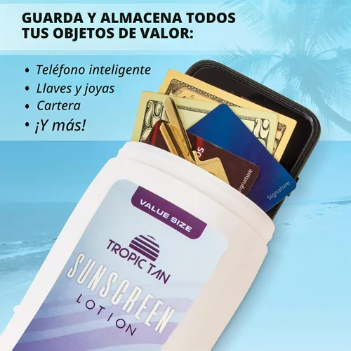 Vista 5 de GoPong Paquete de 2 botellas seguras para la desviación con protector solar, oculta de forma segura tus objetos de valor