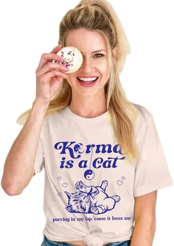 Vista 3 de SFHFY Karma is Cat Camisas para mujer, camisa para amantes de los gatos, letras vintage, concierto, verano, fanáticos de la música country, camiseta