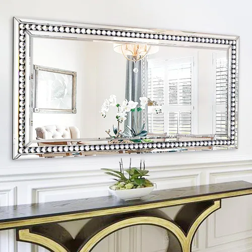 Vista 10 de Espejo decorativo de pared con marco de cristal y vidrio, espejo de pared grande de 28 x 40 pulgadas para decoración elegante de sala de estar